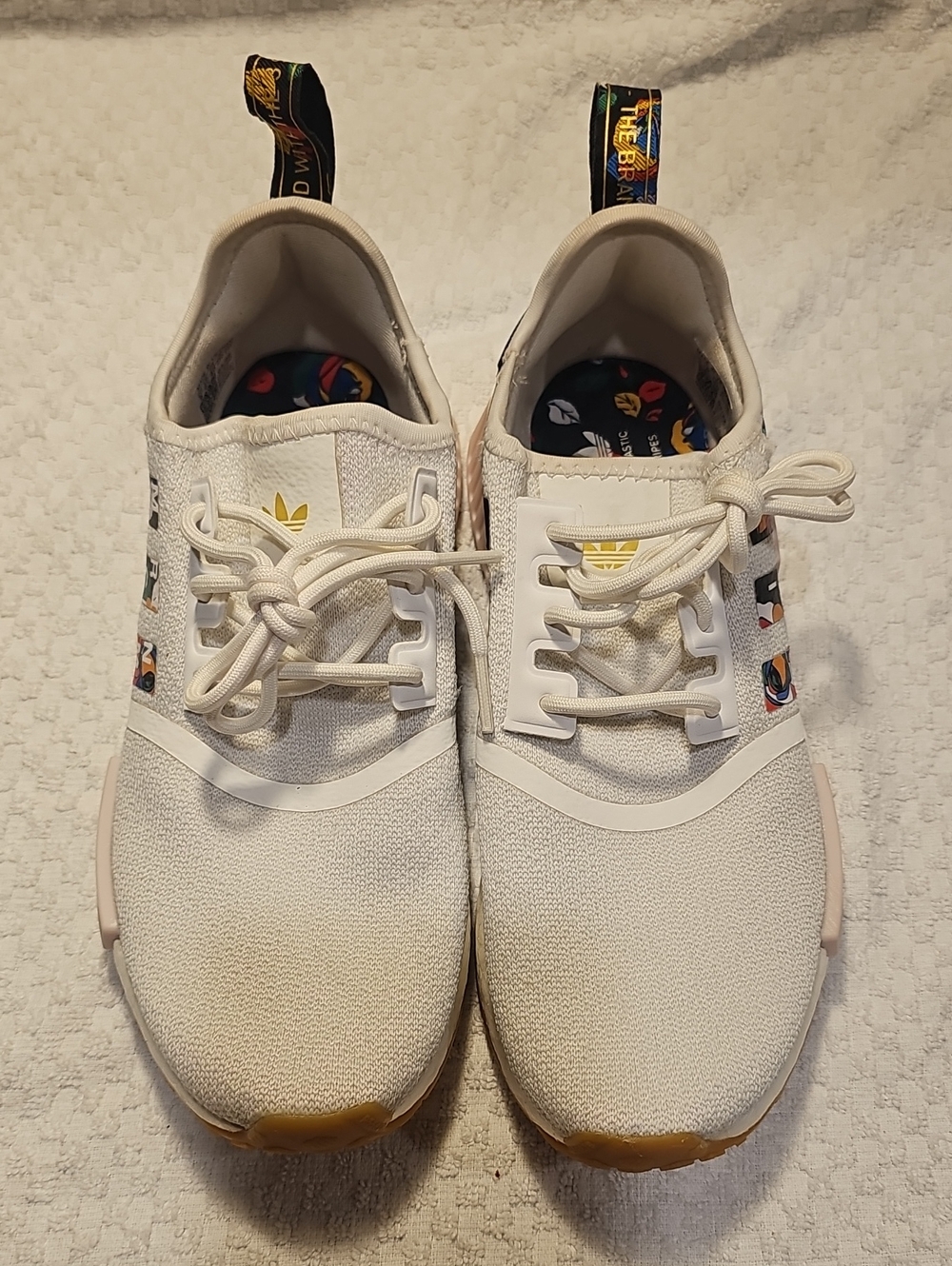 adidas Kids White Sneakers with Multicolor Pull Tabs